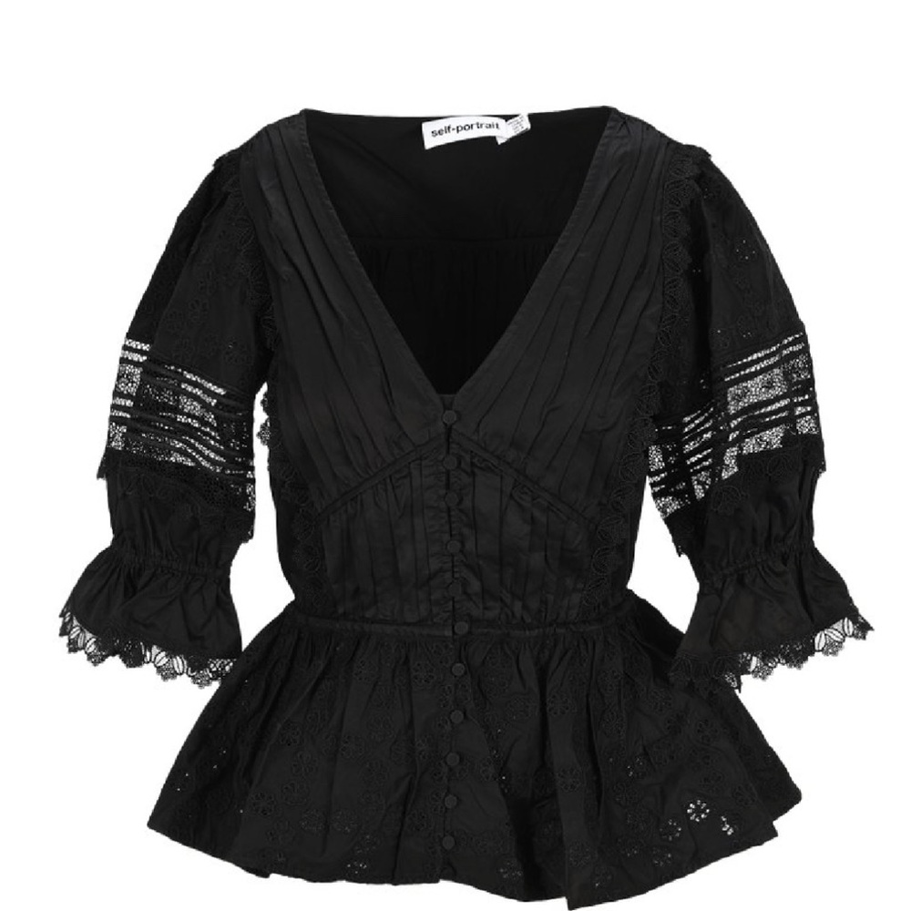 SELF-PORTRAIT Broderie Anglaise Peplum Blouse
